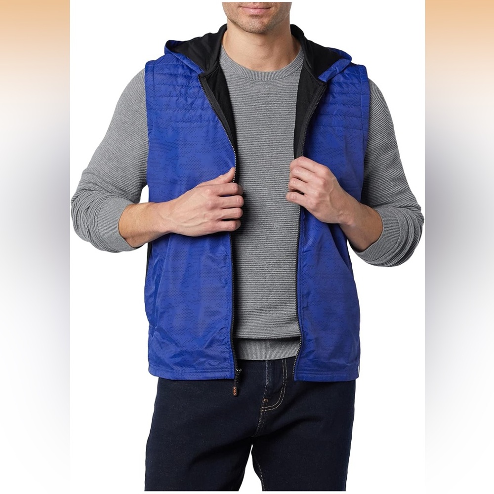 CBUK Cutter & Buck Hooded Vest XL Blue Camo Wind Resistant Full Zip